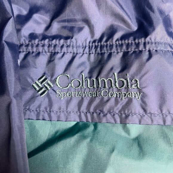 Columbia Men’s L Jacket Green Hidden Hood Vintage Purple 90s Y2K Windbreaker - Picture 6 of 14